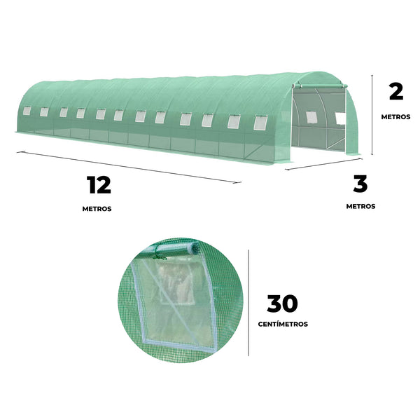 Invernadero Túnel Armable 12x3x2m (36m²)