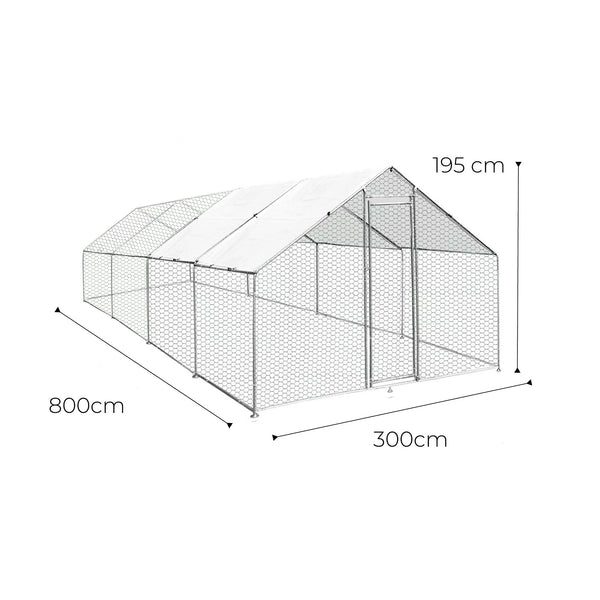 Gallinero de Acero Galvanizado 24m² (3x8x1.95m)
