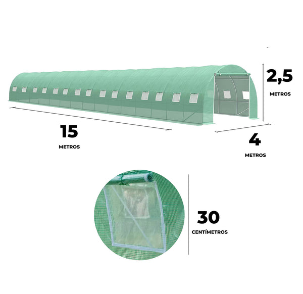 Invernadero Túnel Armable 15x4x2.5m (60m²)