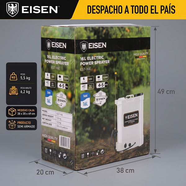 Fumigadora de Mochila Eléctrica 87PSI 16L 12V DC | Eisen