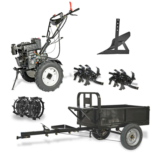 Kit 5 en 1 - Motocultivador Diesel - Full Carro Trailer