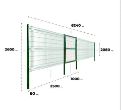 Kit Inicial Reja Perimetral 208x250cm (2 Paneles + 2 Postes + 1 Puerta) (Verde)