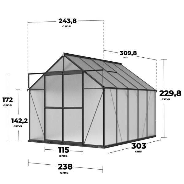 Invernadero Policarbonato 8x10ft (310 x 244 x 230 cm)